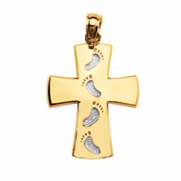 14KT CROSS WITH FOOTPRINTS PENDANT - Picture 1 of 1